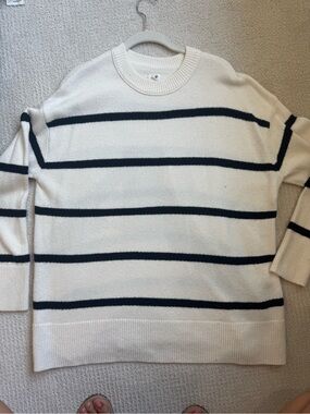 Arie Cream Crewneck Sweater with Black Stripes